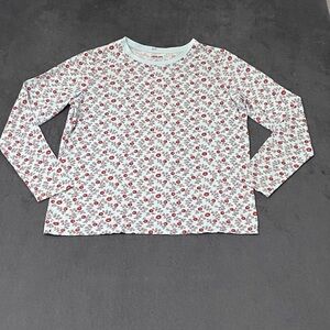 Lands End Relaxed Fit Long Sleeve Tee Shirt Womens L Blue Red Ditzy Floral Top